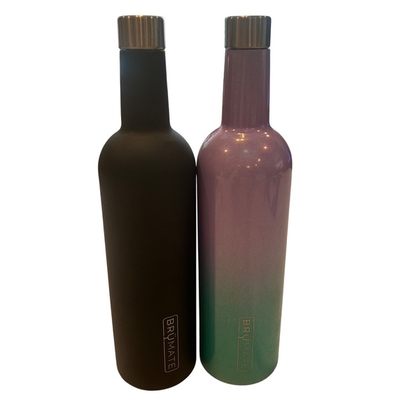 BRUMATE Other - Brumate Insulated Wine Bottle Tumbler Black Glitter Gradient Purple Green 2 Pack